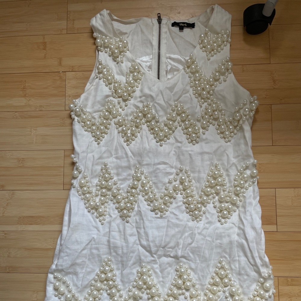 Heavy Embellished Pearl Cocktail White Mini Dress